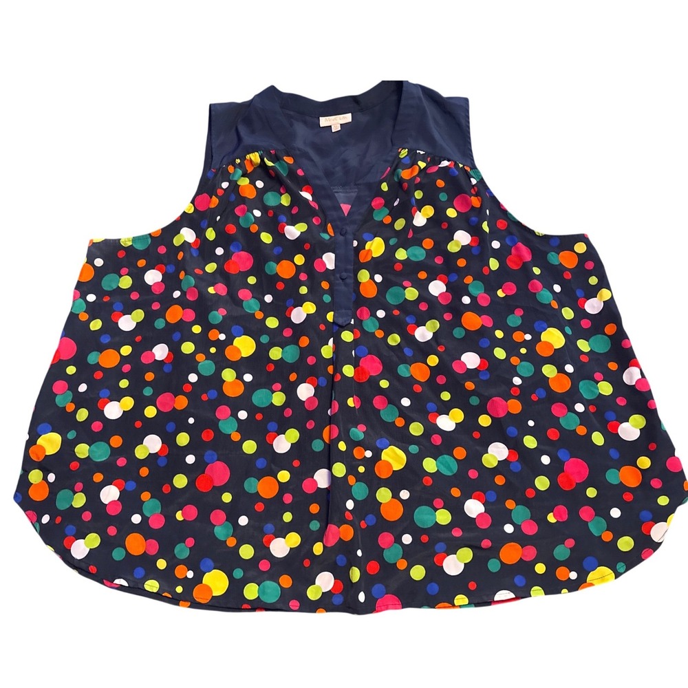 ModCloth Plus Size Navy Multicolor Polka Dot Sleeveless Blouse Size 4X